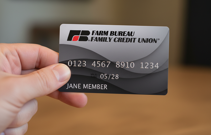 a hand holds a FBFCU credit card
