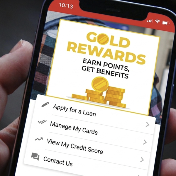 close up view of a mobile phone showing the FBFCU mobile app